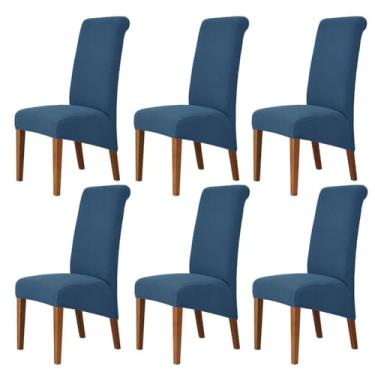 Imagem de Lzyjckh Capa elástica para cadeira de jantar, Capas para cadeiras com encosto alto, Protetor de capa para cadeira Parsons removível e lavável, para sala de jantar, festa,Blue,6PCS