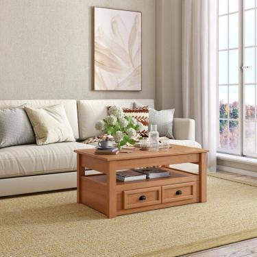 Imagem de Mesa de Centro 1 Gaveta em Madeira Maciça Nordik Caramelo