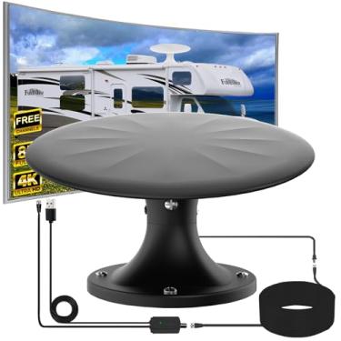 Imagem de GZMJRD Antena de TV RV montada ao ar livre, antena de RV portátil para trailer, sinal de antena digital HD de recepção omnidirecional de longo alcance de 720°, com super amplificador de sinal, cabo