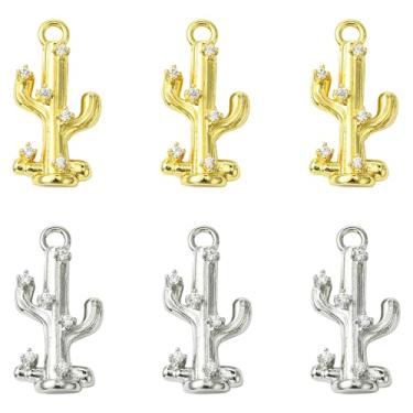 Imagem de UR URLIFEHALL Pingentes de cacto de zircônia cúbica de 2 cores, 8 peças, pingentes de plantas tropicais para brincos, colar, pulseira, joias, faça você mesmo, artesanato
