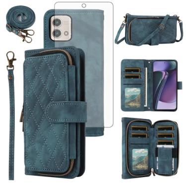 Imagem de Capa de celular para Motorola Moto G Stylus 5G 2023 capa de celular carteira com protetor de tela de vidro temperado alça transversal alça flip suporte zíper bolsa porta-cartões GStylus G5 XT2317DL