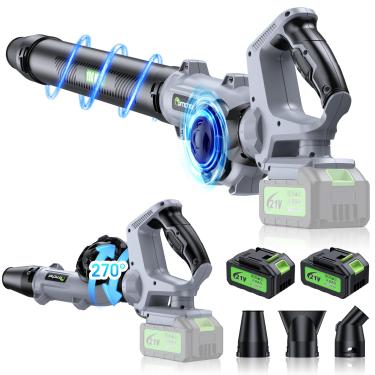 Imagem de Soprador de folhas – Soprador elétrico sem fio de 150.000RPM – 2 pilhas e carregador de 4,0 Ah – Modo de 3 velocidades – Soprador de folhas leve de 21 V para limpeza de pátio, cuidados com o gramado