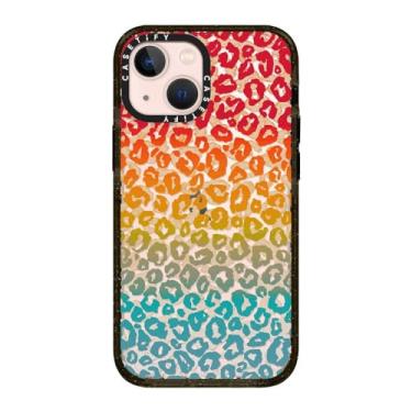 Imagem de CASETiFY Capa Impact para iPhone 13 Mini [fina/2,5 m. Proteção contra quedas de grau militar 4X/compatível com carregamento sem fio] - Cheetah atrevido vibrante arco-íris - preto transparente