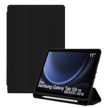 Imagem de Capa Tablet flip para Samsung Galaxy Tab S9 FE WiFi SM-X510 SM-X515 Smart pen 11 polegadas resistente aveludada compatimento para caneta Case capinha Anti Impacto Suporte Pencil - Alamo (preto)