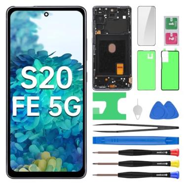 Imagem de BESJMYT Substituição de tela AMOLED para Samsung Galaxy S20 FE 5G com moldura em nuvem azul-marinho OLED Display Touch Digitalizador Montagem Completa Vidro Fixo com Kit de Ferramentas de Reparo