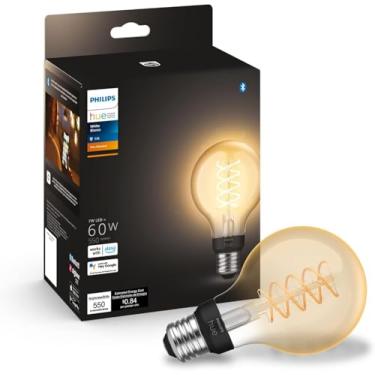 Imagem de Philips Hue Lâmpada LED de filamento Smart 60W G25 - Luz branca quente suave - 1 pacote - 550LM - E26 - Interior - Controle com o aplicativo Hue - Compatível com Alexa, Google Assistant e Apple