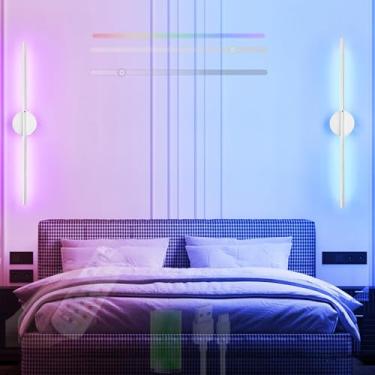 Imagem de GZZBMY Iluminação de parede LED interna operada por bateria lâmpada de parede recarregável por USB com controle remoto e interruptor de toque RGB regulável sem fio arandela de parede rotação de 350°