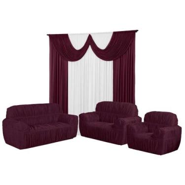 Imagem de Kit Cortina Paris 4 Metros+Capa De Sofá 3, 2 E 1 Lugares 21 Elástico J