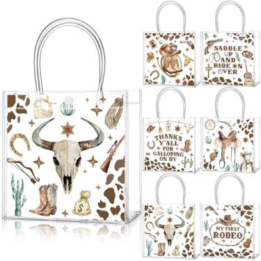 Imagem de Teenyyou 24 peças de sacos de presente de cowboy transparentes com alças Western Party Favor Doces Snack Treat Goodie Tote Sacolas de presente de PVC para Cowboy Rodeio artigos de festa de aniversário