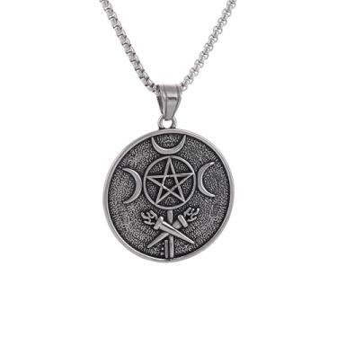 Imagem de YWMAN Colar Com A Deusa Tripla Lua Hécate, Pingente De Aço Inoxidável Dupla Face Bruxas, Amuleto Egípcio Magia Pagã Wicca Para Mulheres E Homens