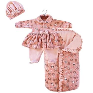 Imagem de Saída de Maternidade Menina Charmosa Salmão com Porta Bebê 03 Peças - 