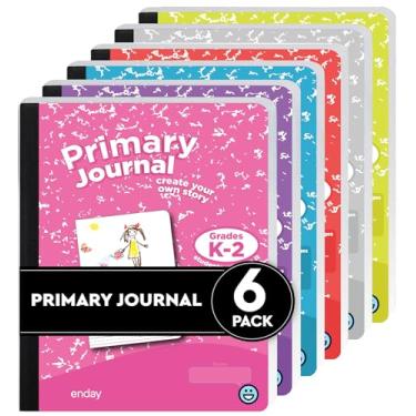 Imagem de Caderno de composição do diário primário K-2, diário de escrita primário, pautado em meia página para crianças, caderno infantil de 100 folhas, em rosa, roxo, verde, azul, vermelho, cinza, multicolorido (embalagem com 6) - por Enday