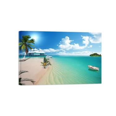 Imagem de Paisagens Pintura em Tela-Praia Mar-Arte Parede Natureza-Pôster Decoração Sala de Estar Banheiro 20x30cm Tela Embrulhada