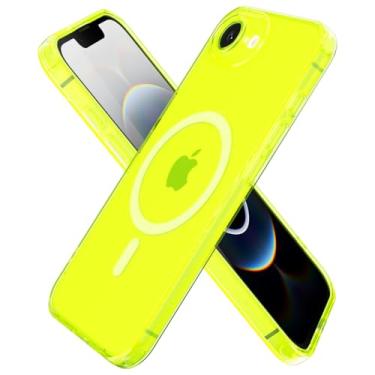 Imagem de oakxco Capa para iPhone 16e transparente compatível com Magsafe, fina e transparente de silicone magnético, capa segura para mulheres e meninas, linda garota fluorescente cor brilhante TPU, verde neon
