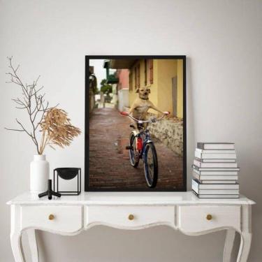 Imagem de Quadro Decorativo Cachorro Caramelo Na Bicicleta 45X34Cm