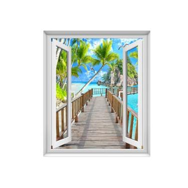 Imagem de Falsas Janelas Paisagens Impressões em Tela-Ponte mar árvores-Quadro Arte Moderna-Natureza Pintura Decoração Parede 40x50cm Sem Moldura