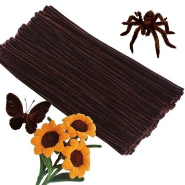 Imagem de ZXIIXZ 100 peças de limpadores de cachimbo, hastes criativas de chenille, produtos de artesanato a granel para festivais, flores, arte, faça você mesmo, decorações de casa/marrom escuro
