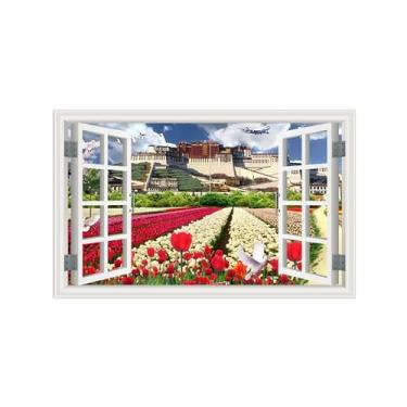 Imagem de Falsas Janelas Paisagens Impressões em Tela-Palácio Campo Flores-Quadro Arte Moderna-Natureza Pintura Decoração Parede 20x30cm Sem Moldura