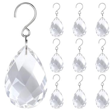 Imagem de YBEATY 10 peças de cristal pendurado, apanhador de sol, enfeites de lágrimas transparentes, arco-íris, lustre, contas, peças, prismas, pingentes com gancho, para janelas, lâmpada, árvore de Natal
