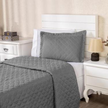 Imagem de Kit Colcha Veneza Solteiro 3 Peças | Cobre-Leito Liso + Fronha + Lençol com Elástico Branco | Roupa de Cama Solteiro Completa e Prática (Cinza)