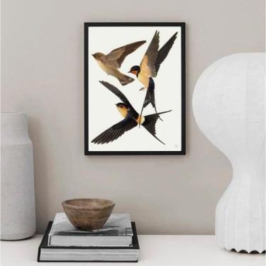 Imagem de Quadro Decorativo Trio De Andorinhas 24X18Cm - Com Vidro