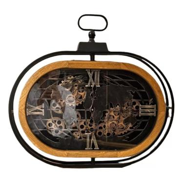 Imagem de Relógio De Parede E Mesa Mapa Mundi Engrenagens 65X60