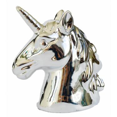 Imagem de Cofre Busto Unicornio Cor Cromado Pratiado Decoração 1 Peça