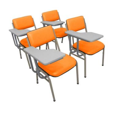 Imagem de Kit com 4 Cadeiras Escolar Universitária para Auditórios Linha Hotel Smart Laranja