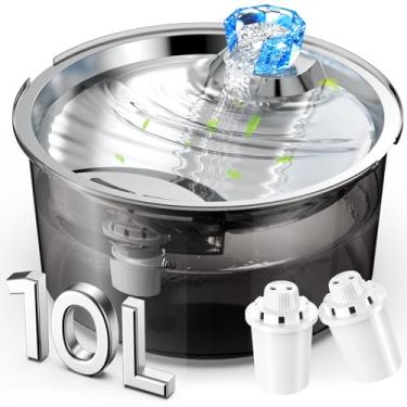 Imagem de lesotc Fonte de água para cães grandes, fonte de água para cães de estimação de 7 litros, dispensador de tigela de água para cães de 10 litros com fonte de água potável filtrada de aço inoxidável para