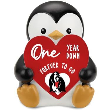 Imagem de Pinguim Love Presente de 1 ano de decoração de aniversário para namorado ou namorada, 1º aniversário de casamento, mini fofo romântico resina pinguim presentes para ele, seu marido, esposa juntos