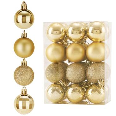 Imagem de Diahom Bola de Natal 24 ct 4 cm ouro mini enfeites de Natal para pendurar árvores guirlanda festa de casamento decoração de escritório em casa loja