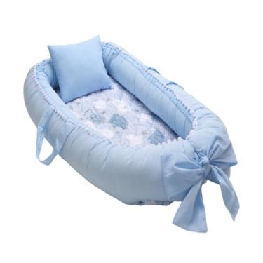 Imagem de Ninho Redutor de Berço Para Bebê com Travesseiro Menina Menino (Nuvem Azul)