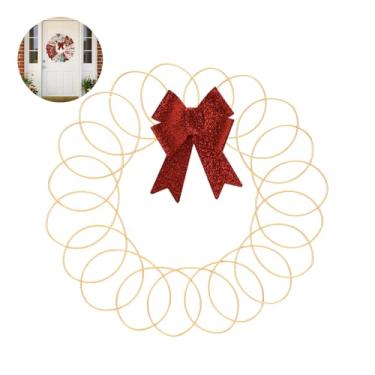 Imagem de Envanptaz Suporte de cartão de Natal de metal, guirlanda de metal espiral de Natal de 33 cm com laço vermelho para exibição de porta e parede, suporte de parede, suporte de arame, cartão de