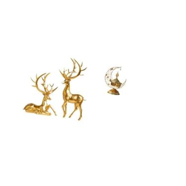 Imagem de Fenteer Estátuas de Casal de Veados, Esculturas Decorativas, Estatuetas de Resina para Sala de Estar, Coleção com Queimador de Incenso árabe, Castiçal Antigo,