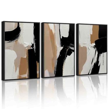 Imagem de KUVIOKE Arte de parede em tela emoldurada de formas abstratas pretas minimalista grafite pastel decoração de parede ilustração moderna pintura artística para quarto sala de jantar 30,5 x 40,6 cm