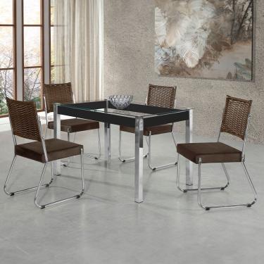 Imagem de Mesa De Jantar Aço Nobre Cláudia Com Tampo Kanon 4 Cadeiras Chocolate/marrom/preto