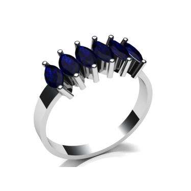 Imagem de Meia Aliança Navete Prata Com  safira  Sintetica