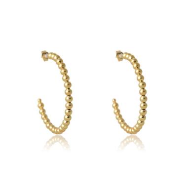 Imagem de Brinco Argola Grande De Bolinha Dourada Folheado Em Ouro 18k