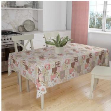Imagem de Toalha de Mesa Grande Oxford Rústica Decorativa Retangular para 10 a 12 Lugares – Lisa ou Estampada (BULE ROSA)