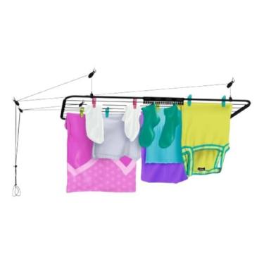 Imagem de Varal De Teto Aço Grande Apartamento Reforçado Lavanderia 1m Preto