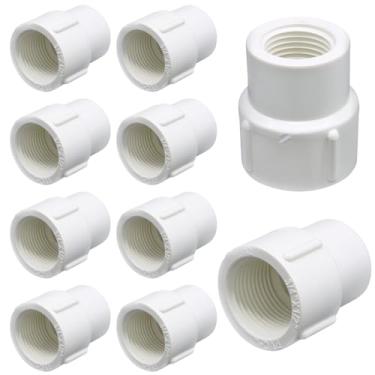 Imagem de Cionyce 10 peças de encaixes de tubulação redutora rosqueada de PVC fêmea de 1/2 a 3/4 polegadas, adaptadores de acoplamento de rosca para conexões de encanamento, juntas de tubos e projetos DIY