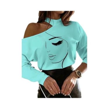 Imagem de Camiseta Feminina Branca Manga Comprida - Ombro De Fora - Estilo Chiqu