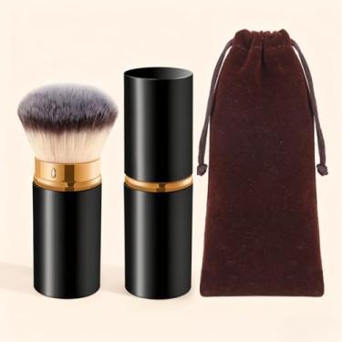 Imagem de Conjunto de pincéis de maquiagem Kabuki de 2 peças com bolsa de veludo, blush macio (Preto)