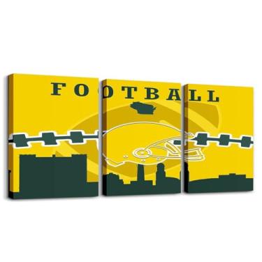 Imagem de Erosebridal Conjunto de 3 arte de parede em tela de futebol americano, 30,5 x 40,6 cm, pinturas de futebol para sala de estar, quarto, banheiro, impressões de pôsteres de jogos de bola, arte de parede