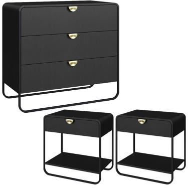 Imagem de Comoda E 02 Mesas De Cabeceira Organica Nero Preto Artesano Nero Preto