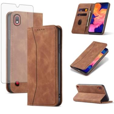 Imagem de Asuwish Capa carteira flip para celular Samsung Galaxy A10 com protetor de tela de vidro temperado, fecho magnético, capa fólio, compartimento para cartão de crédito, suporte, acessórios para celular