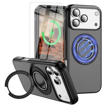 Imagem de Bonkier Capa para iPhone 17 Pro Max [compatível com Magsafe] [proteção contra quedas de grau militar de 15 pés] com protetor de tela e protetor de lente, capa de telefone com suporte à prova de choque