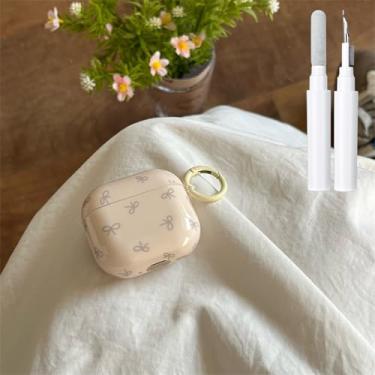 Imagem de inewateri Capa compatível com AirPods 4, TPU macio com kit de limpeza, estampa de laço fofo, design estético, laço à prova de choque, chaveiro para fone de ouvido, capa amarela