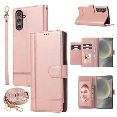 Imagem de Dswteny Compatível com Samsung Galaxy S25 FE 5G Capa carteira alça de pulso alça transversal espelho couro PU flip suporte para cartão de crédito capa para celular para S 25 EF S25FE 25S 25FE mulheres