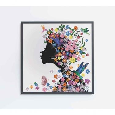 Imagem de Quadro Desenho Mulher Com Flores Medidas 40x40 Cm Impressão Adesivo Fotográfico